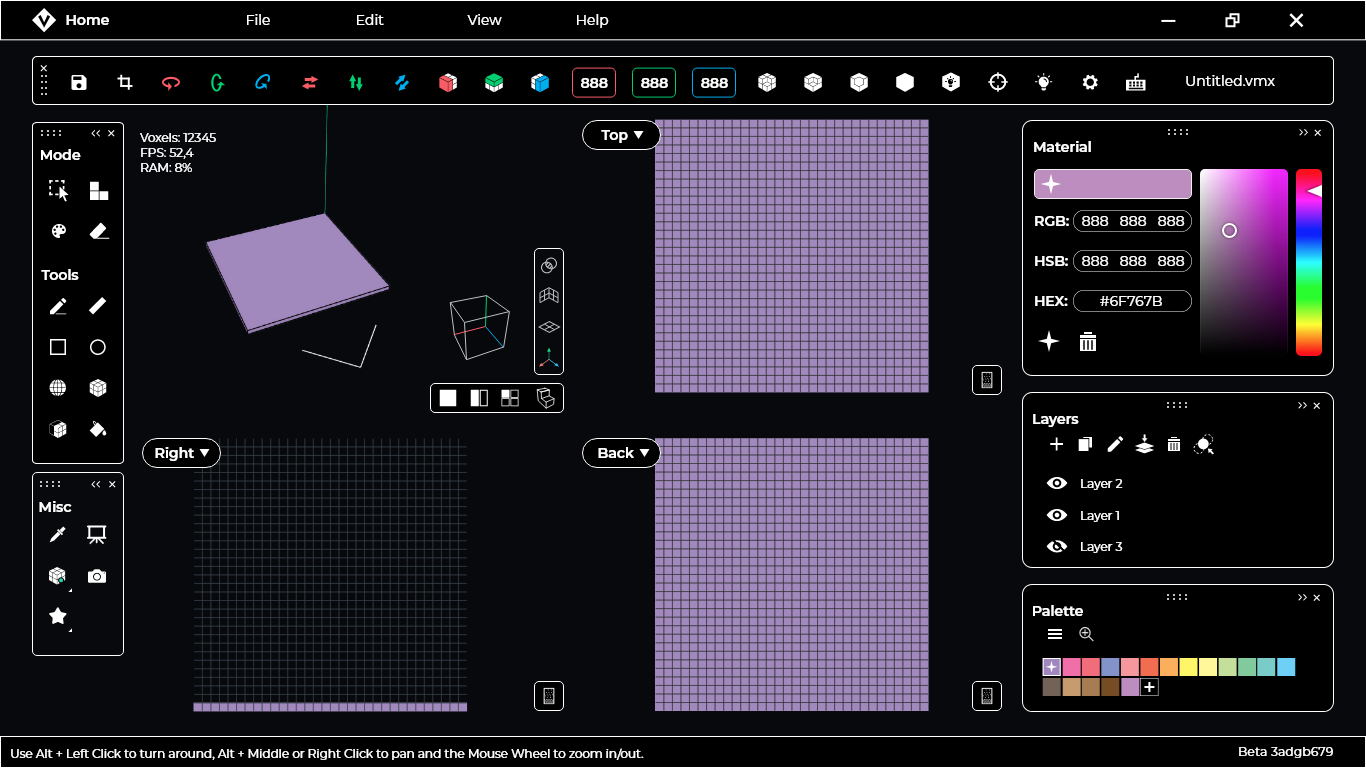 Modeler screen - flip Windows 4 views